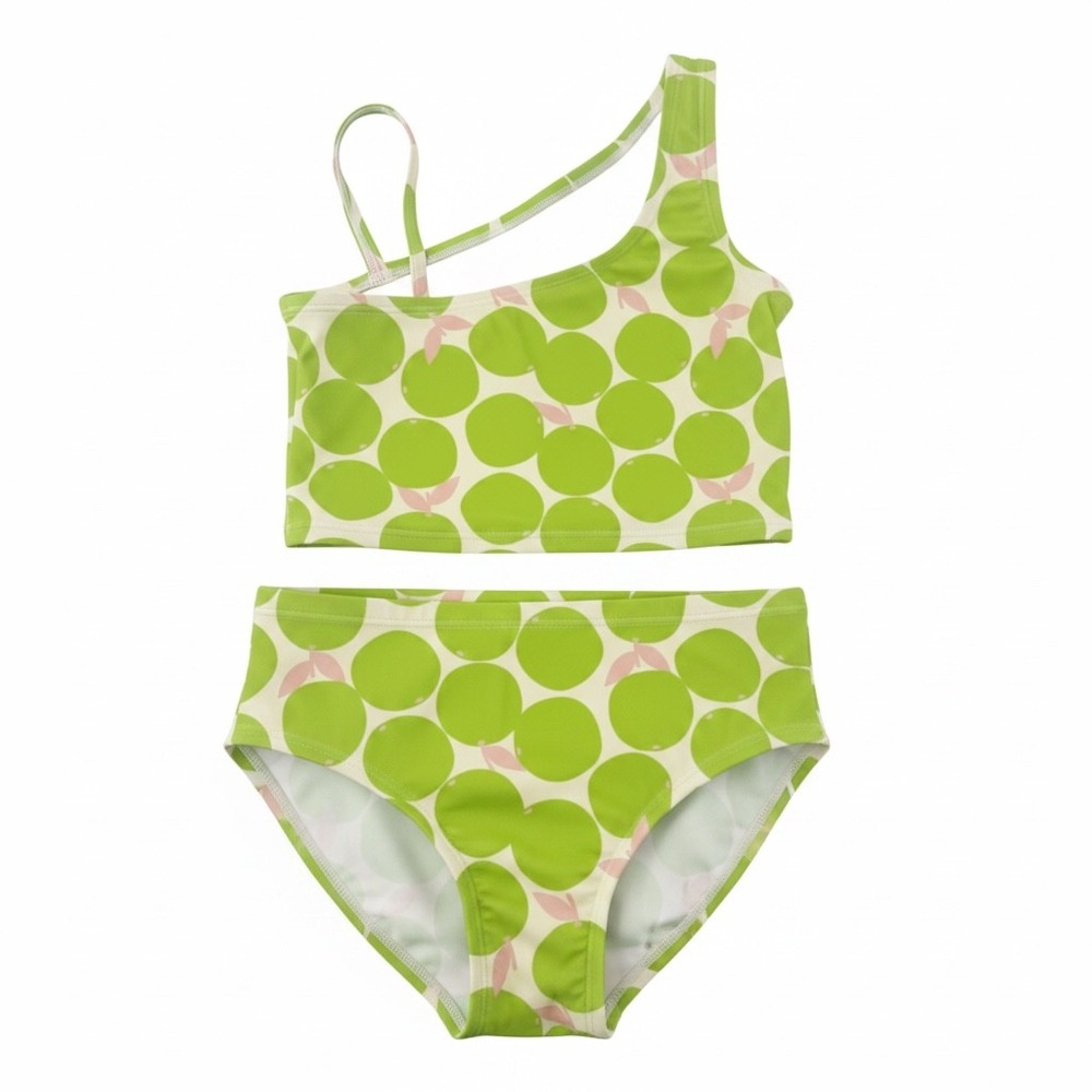 Hanna Andersson Girls Green Apple One Shoulder Bikini Set Size 10 140cm